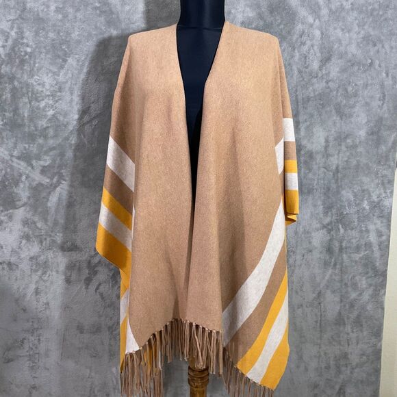 Talbots Womens Knit Ruana Shawl Wrap Beige/Yellow OS Sweater Poncho Lagenlook - Picture 1 of 7